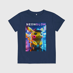 Детская футболка Милый Пикачу в бейсболке - неоновое киберпанк свеч