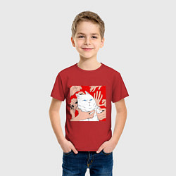 Футболка хлопковая детская Измученный кот и руки, цвет: красный — фото 2