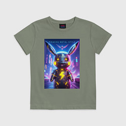 Детская футболка Cyber Pikachu - metal style neon glow