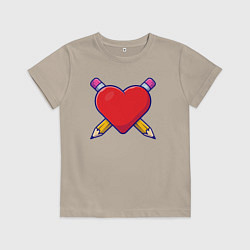 Футболка хлопковая детская Сердечко и карандаши, цвет: миндальный