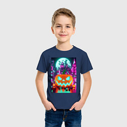 Футболка хлопковая детская Halloween and Minecraft - pumpkin, цвет: тёмно-синий — фото 2