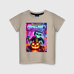 Футболка хлопковая детская Skeleton and pumpkin - neon glow, цвет: миндальный