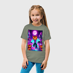 Футболка хлопковая детская Neon halloween and Minecraft - collaboration, цвет: авокадо — фото 2