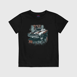 Футболка хлопковая детская Автомобиль - маслкар, цвет: черный