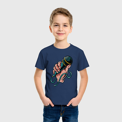 Детская футболка Микрофон в руке / Тёмно-синий – фото 3