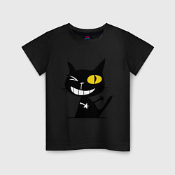 Футболка хлопковая детская Хитрый улыбчивый кот, цвет: черный