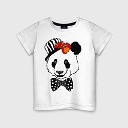 Футболка хлопковая детская Панда с маками, цвет: белый