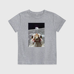 Детская футболка Курица селфи на луне