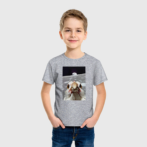 Детская футболка Курица селфи на луне / Меланж – фото 3