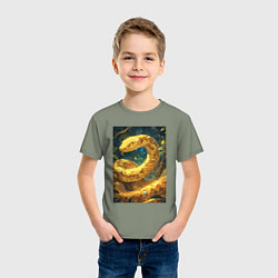 Футболка хлопковая детская Золотая змея, цвет: авокадо — фото 2