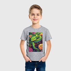 Футболка хлопковая детская Тропическая змея, цвет: меланж — фото 2