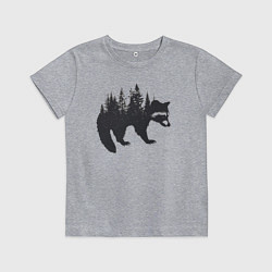 Футболка хлопковая детская Енот силуэт из деревьев лесных, цвет: меланж