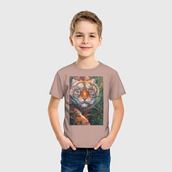 Футболка хлопковая детская Охотящийся тигр, цвет: пыльно-розовый — фото 2