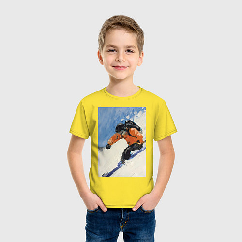 Детская футболка Горнолыжный спорт спуск - живопись маслом / Желтый – фото 3