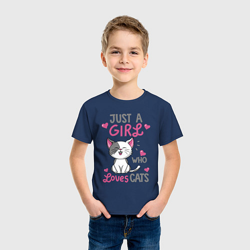 Детская футболка Just a girl who loves cats / Тёмно-синий – фото 3