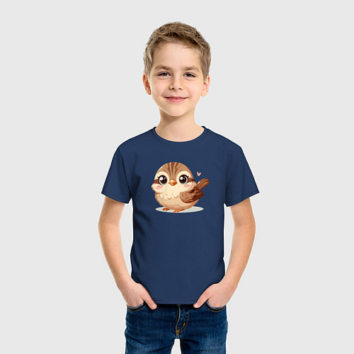 Детская футболка Милый воробушек с сердечком / Тёмно-синий – фото 3