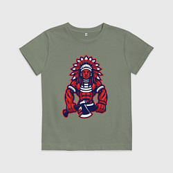 Футболка хлопковая детская Индеец с топором, цвет: авокадо