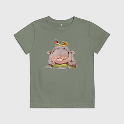 Детская футболка Бегемот с птицей