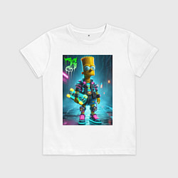 Детская футболка Барт Симпсон со скейтбордом под проливным дождём -