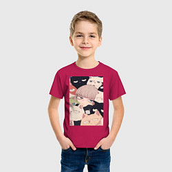 Футболка хлопковая детская Девушка с котиками, цвет: маджента — фото 2