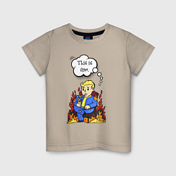 Футболка хлопковая детская Vault boy in the fire, цвет: миндальный