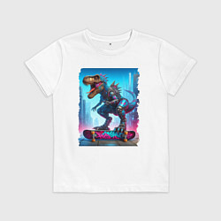 Детская футболка Cyber tyrannosaur on a skateboard - neon glow