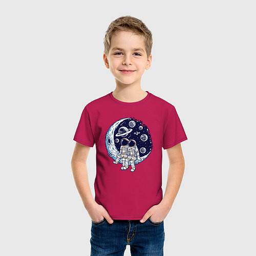 Детская футболка Космонавты сидят на луне / Маджента – фото 3