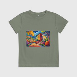 Детская футболка Живопись яркие домики фовизм