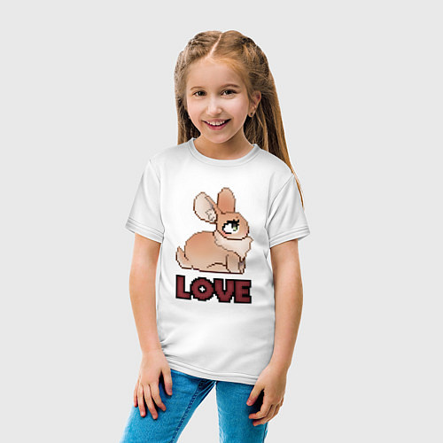 Детская футболка Милый кролик love пиксель арт / Белый – фото 4