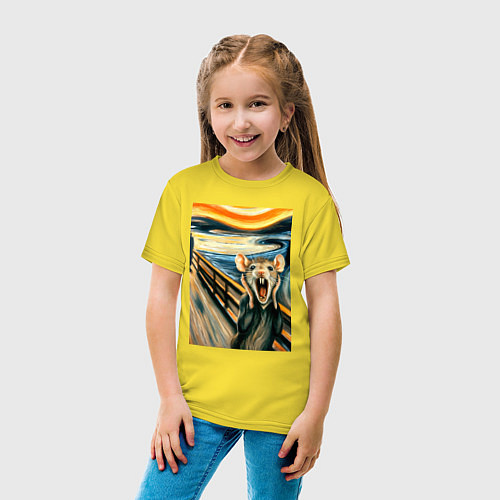 Детская футболка Мышка кричит на картине Эдварда Мунка - мем искусс / Желтый – фото 4