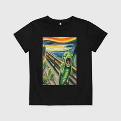Футболка хлопковая детская Кузнечик кричит на картине Эдварда Мунка - мем иск, цвет: черный