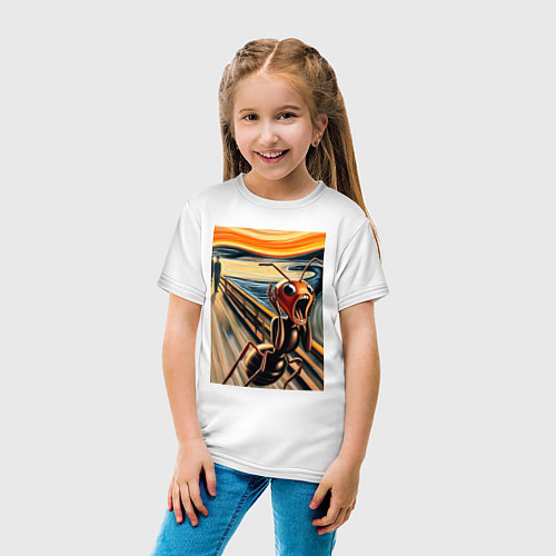 Детская футболка Муравей кричит на картине Эдварда Мунка - мем иску / Белый – фото 4