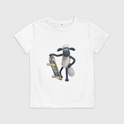 Футболка хлопковая детская Барашек Шон со скейтом, цвет: белый