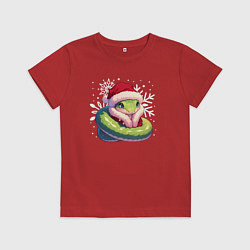 Футболка хлопковая детская Маленькая зелёная змейка, цвет: красный