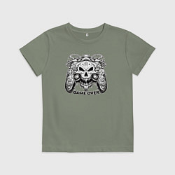 Футболка хлопковая детская Череп джойстик game over, цвет: авокадо