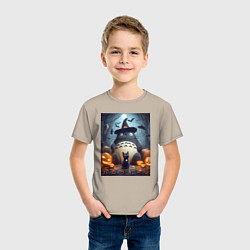 Футболка хлопковая детская Totoro and black cat - halloween fantasy, цвет: миндальный — фото 2