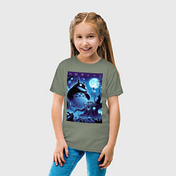 Футболка хлопковая детская Тоторо в сказочном лесу в ночь на хэллоуин, цвет: авокадо — фото 2