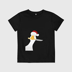 Детская футболка Гусь Санта с ножом в клюве
