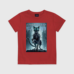 Футболка хлопковая детская Cyber black cat - halloween horror fantasy, цвет: красный