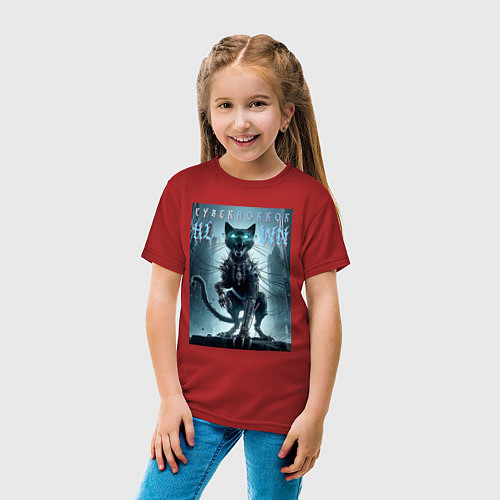 Детская футболка Cyber black cat - halloween horror fantasy / Красный – фото 4