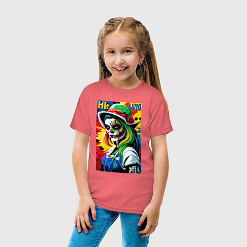 Детская футболка Girl witch - pop art / Коралловый – фото 4