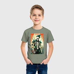 Футболка хлопковая детская Готический скелет - хэллоуин, цвет: авокадо — фото 2