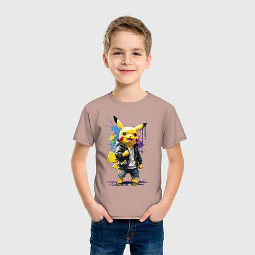 Детская футболка Cool Pikachu - watercolor sketch / Пыльно-розовый – фото 3