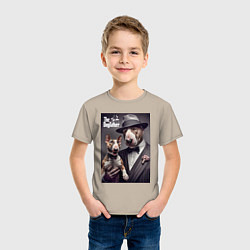 Футболка хлопковая детская Крёстный отец держит своего щенка - мем, цвет: миндальный — фото 2