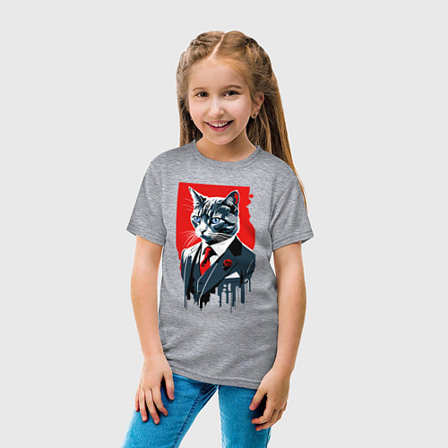 Детская футболка Кот джентльмен с голубыми глазами - мем / Меланж – фото 4