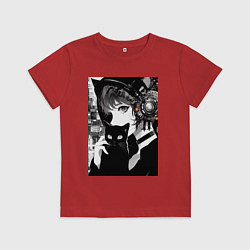Детская футболка Girl with black kitten anime - cyberpunk