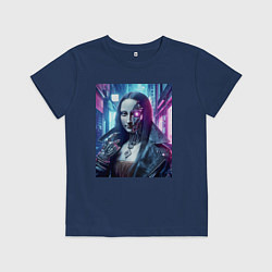 Детская футболка Мона Лиза в кожаной косухе - киберпанк