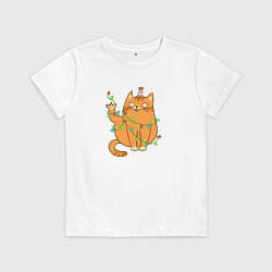 Футболка хлопковая детская Кот хоба - Новый год, цвет: белый