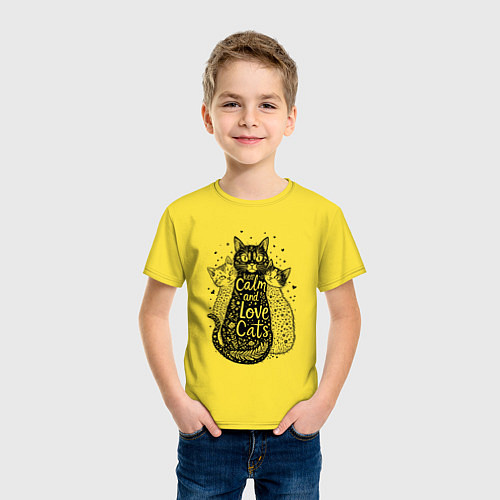 Детская футболка Keep calm and love cats / Желтый – фото 3