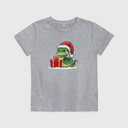 Футболка хлопковая детская Новогодняя змея с подарком, цвет: меланж